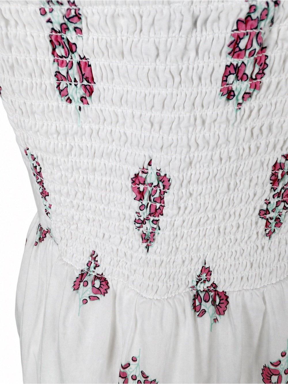 J.Crew Block Print Tiered Midi Dress White Pink Floral Square Neck Cotton SZ 10 - Picture 5 of 16